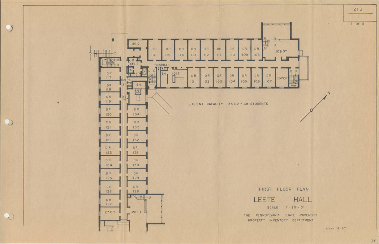Floor plan of 1st floor Leete Hall