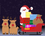 Santa, sleigh, and reindeer