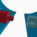 Closeup of a portion of the two cylinders. The left shows a small block attached to the inner wall with a square finger, while the right shows a small block with a cut out for the finger to fit into. 